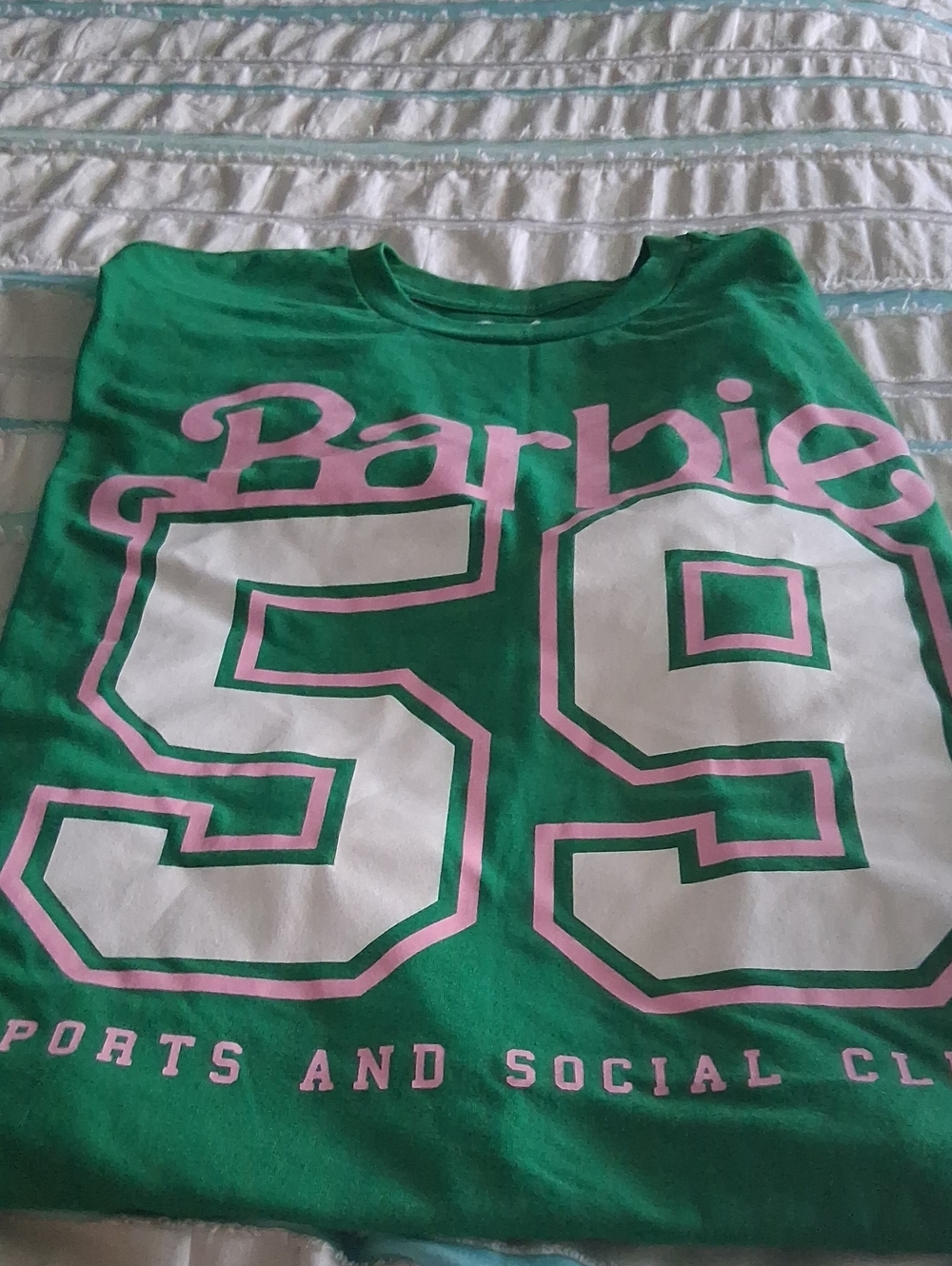 Barbie Green Short Sleeve Tee with Pink & White Graphic